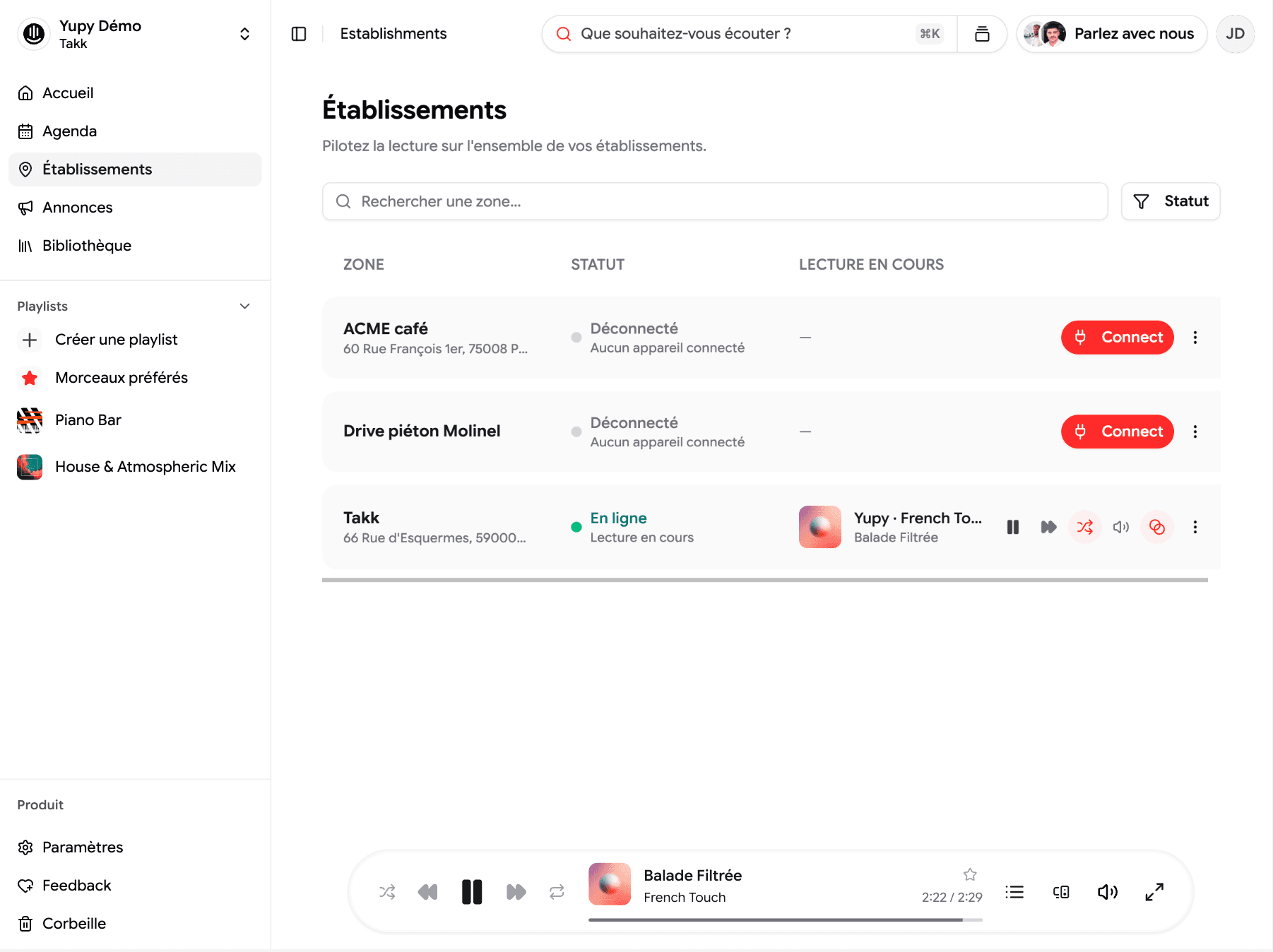 Aperçu de gestion multi-site dans Yupy