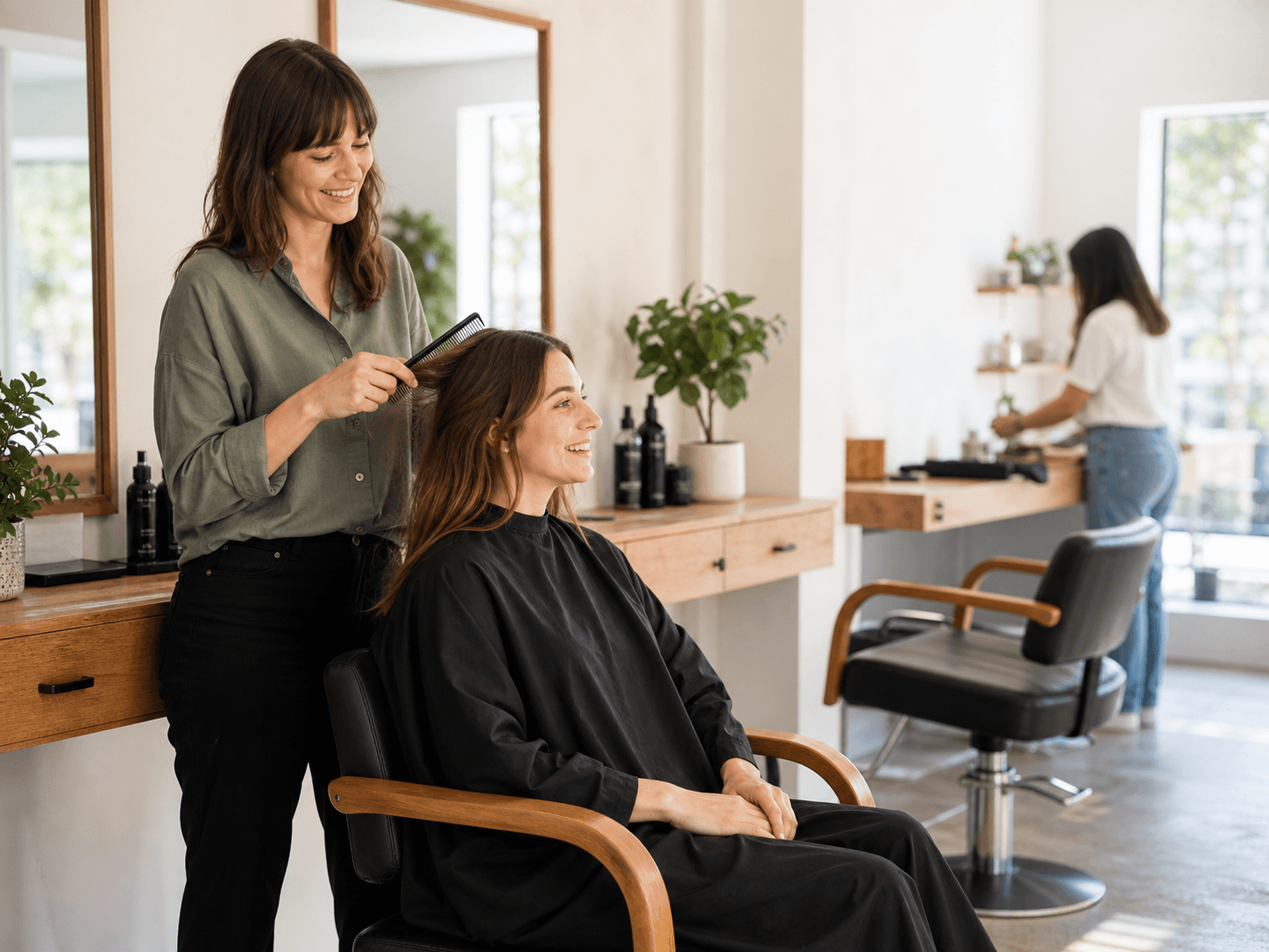 Salon de coiffure moderne avec une musique adaptée aux différents moments de la journée.
